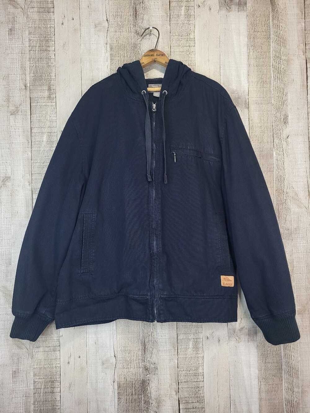 Roots Men's Hooded Zip Cotton Canvas Jacket. Size XL